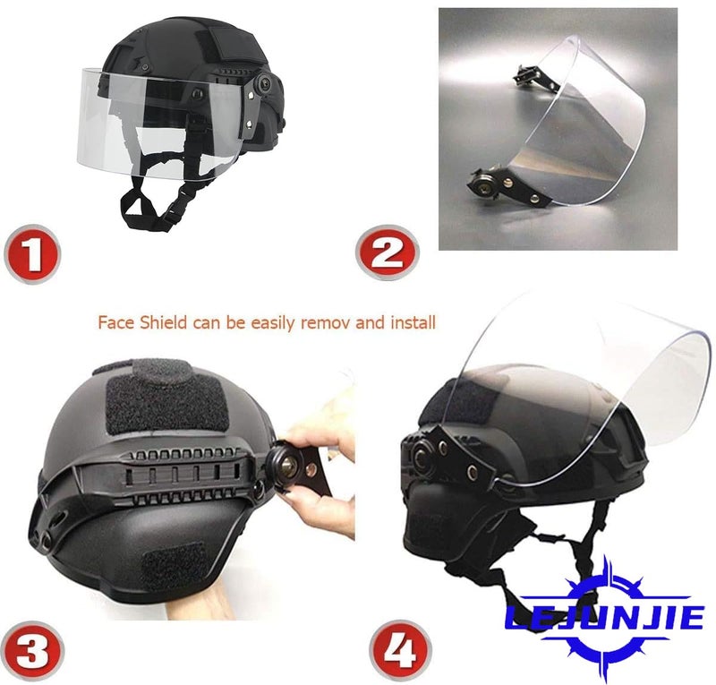 LEJUNJIE Tactical MICH 2000 Fast Helmet with Clear Riot Visor Face Shield Sliding Goggles for Airsoft Paintball CS War Games Outdoor Sports - Image 5